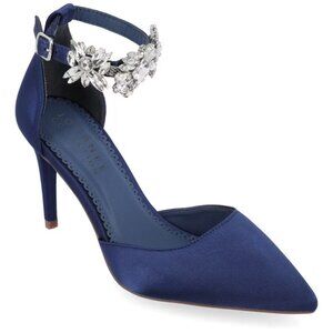 Journee Collection Loxley Pointed Toe High Heel Pumps Navy 8.5 EUC With Box